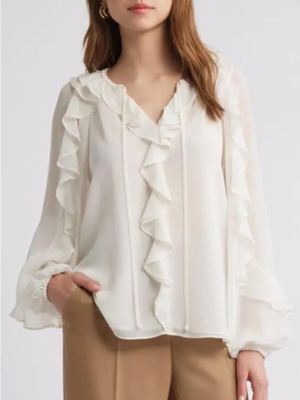 NWT Kobi Halperin Ruffled Tie-Neck Blouse